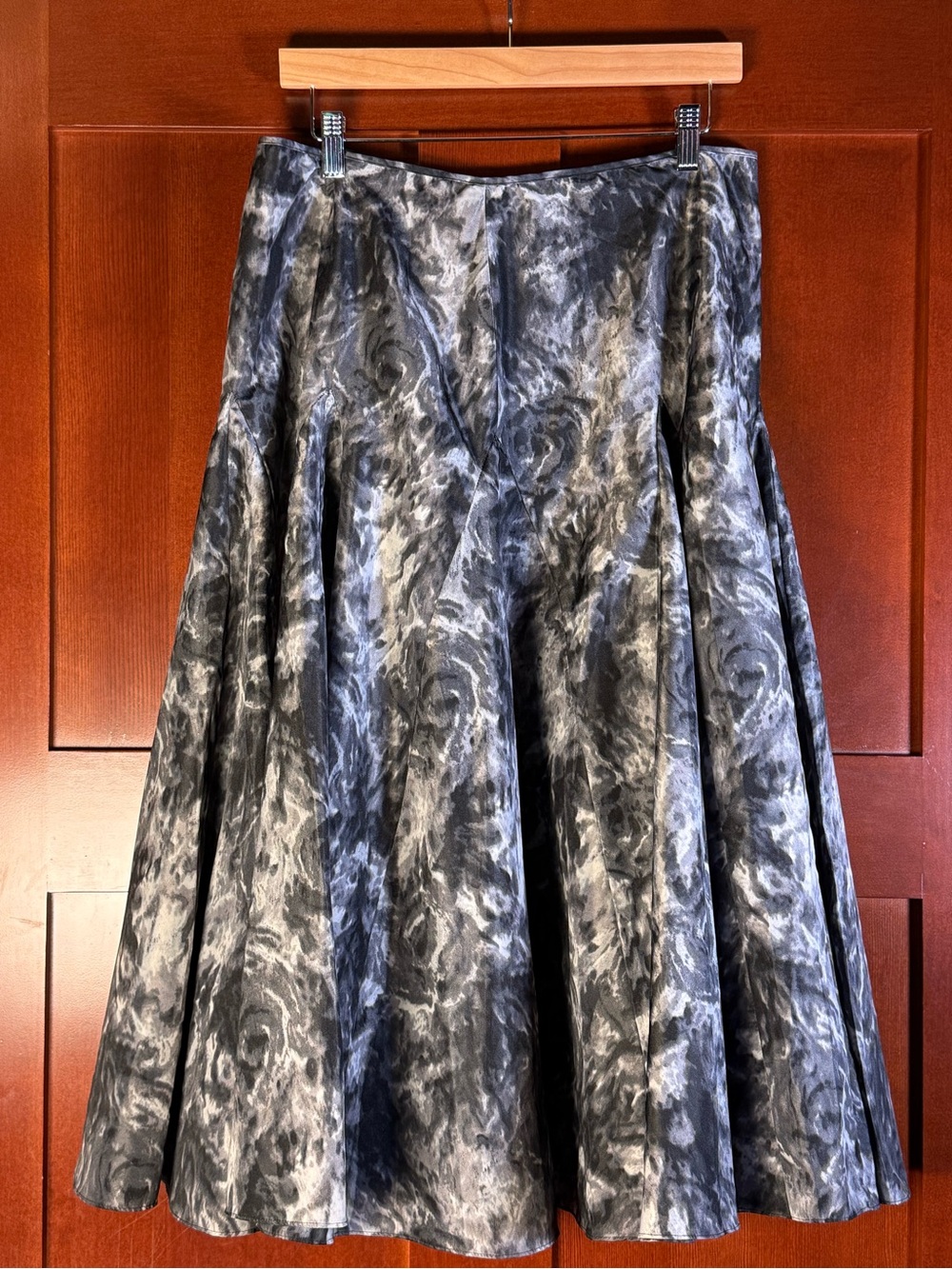 Liz Claiborne Floral Godet Maxi Skirt Dark Romantic Black Gray L